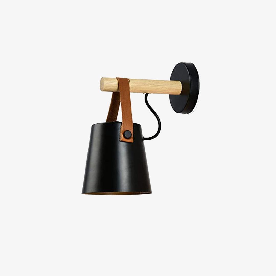 Scandinavian Wooden Wall Lamp Conical Design | Leather Strap Detail | E26/E27 LED Compatible | Modern Indoor Lighting
