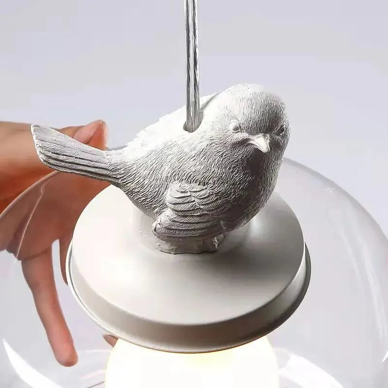 Bird Pendant Lamp | Glass-Stone Ceiling Light with Bird Motif | E27 LED Lamp | Modern Decorative Lighting | 20 cm