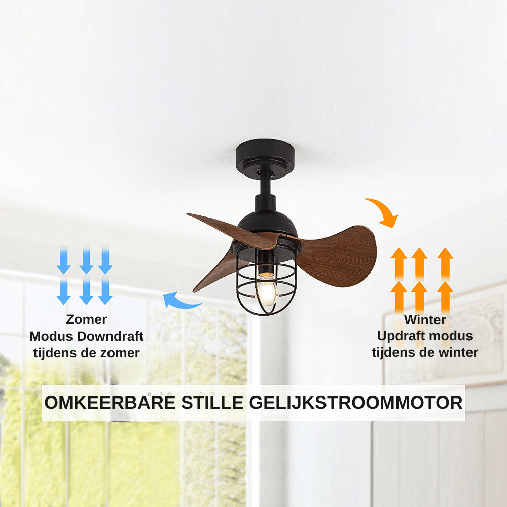 Cute Contemporary Ceiling Fan with Light Dark Walnut | E27/E26 LED Compatible | Remote Control | 8–18 m² Room Size