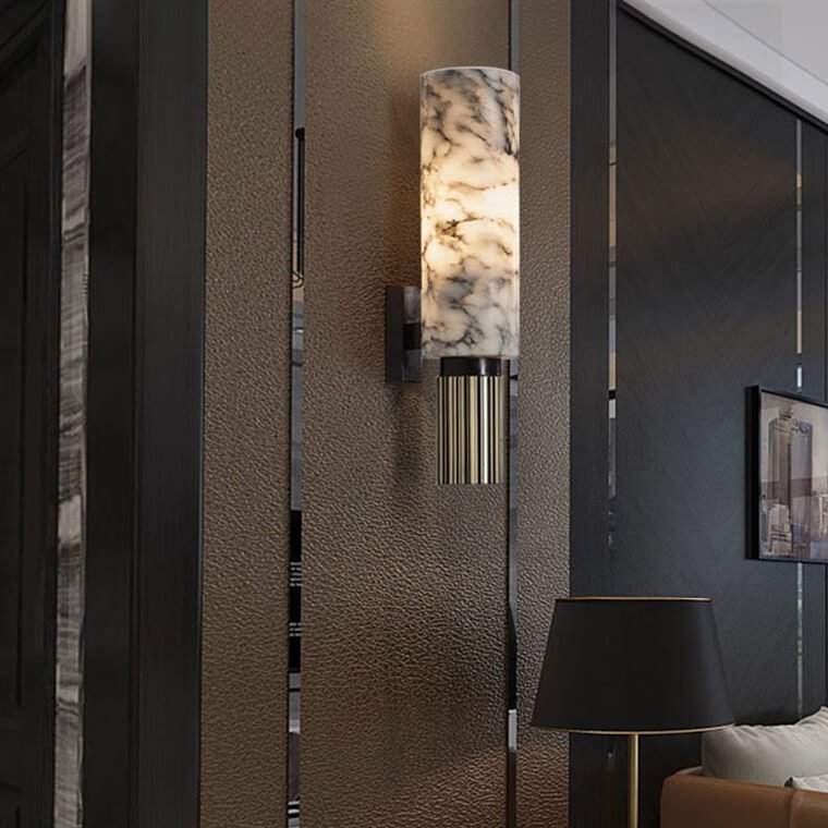 Marble Wall Lamp Modern Design | Natural Stone Wall Light | Copper Finish | E14 LED 5W | Indoor Decorative Lighting