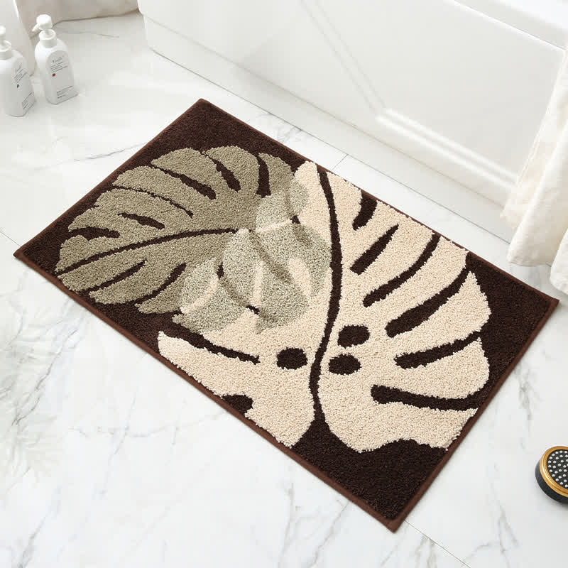 Palm Leaf Non-Slip Entryway Rug | Soft Absorbent Bath Mat for Bathroom, Kitchen & Home | Polyester Floor Rug 40x65 / 50x80cm