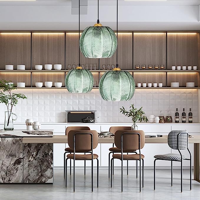 Aalin Pendant Light | Matte Glass Leaf Pattern LED Ceiling Lamp | Adjustable Chain | Dining & Living Room