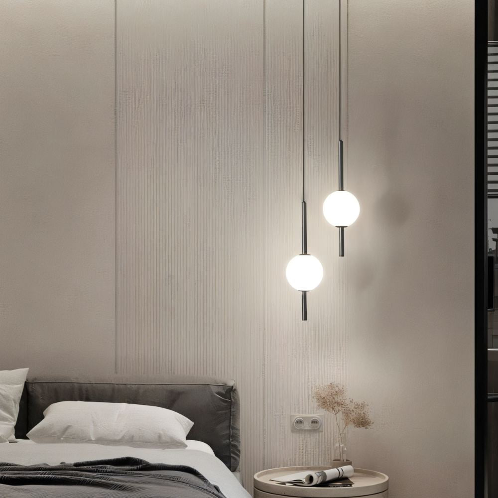 Afzal Pendant Light | Acrylic Globe LED Ceiling Lamp | Adjustable Metal Chain | Scandinavian Modern Interior