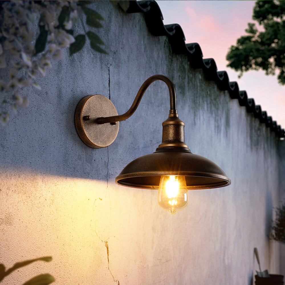 Rustic Outdoor Wall Lamp Antique Brass Bowl Design | IP65 Waterproof LED Light | E27 Wired Patio Garden Lighting Alessio