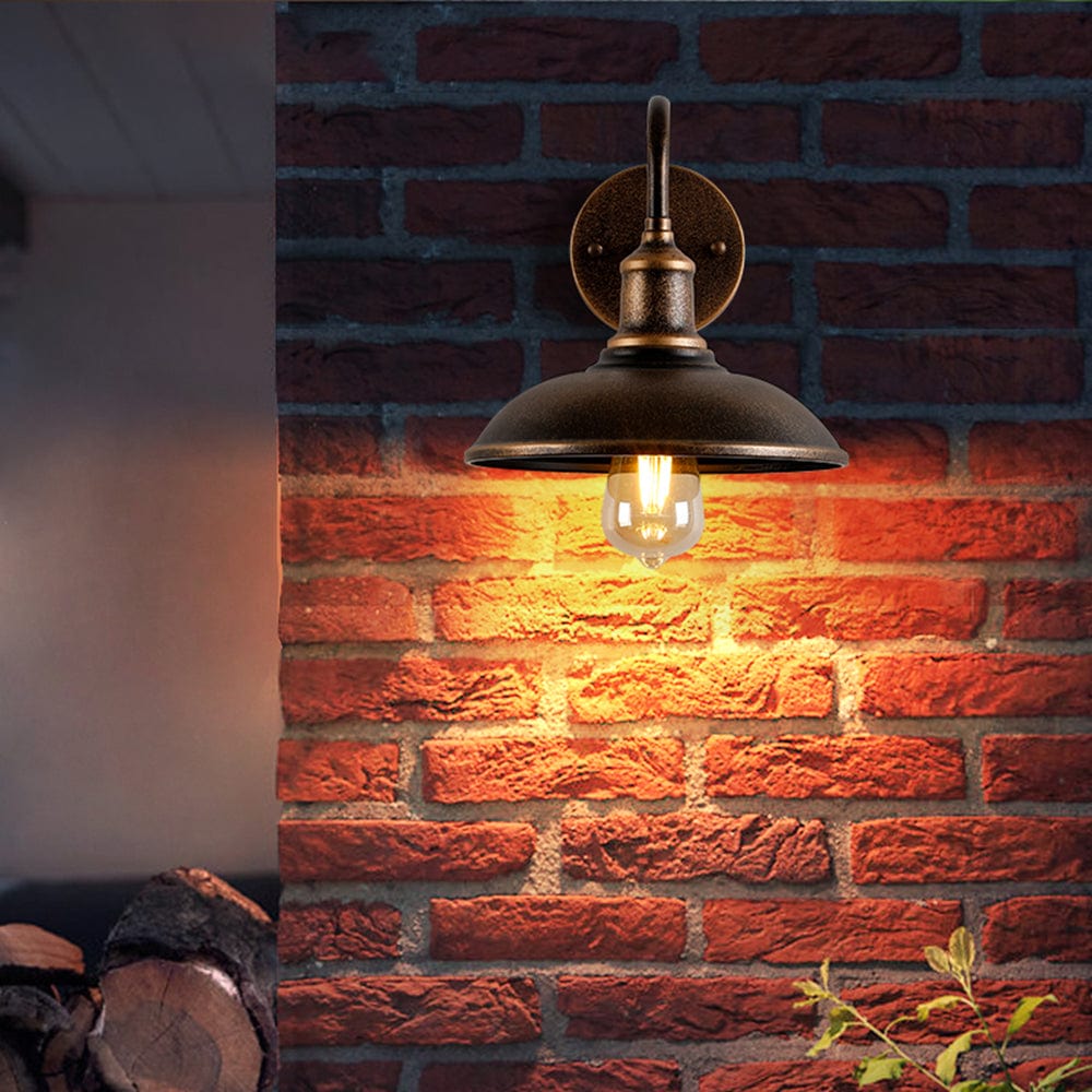 Rustic Outdoor Wall Lamp Antique Brass Bowl Design | IP65 Waterproof LED Light | E27 Wired Patio Garden Lighting Alessio