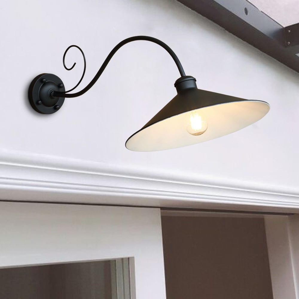 Vintage Outdoor Wall Lamp Hat Design | IP65 Waterproof LED Light | Metal Black or Antique Silver | E26 Wired Patio Terrace Lighting Alessio