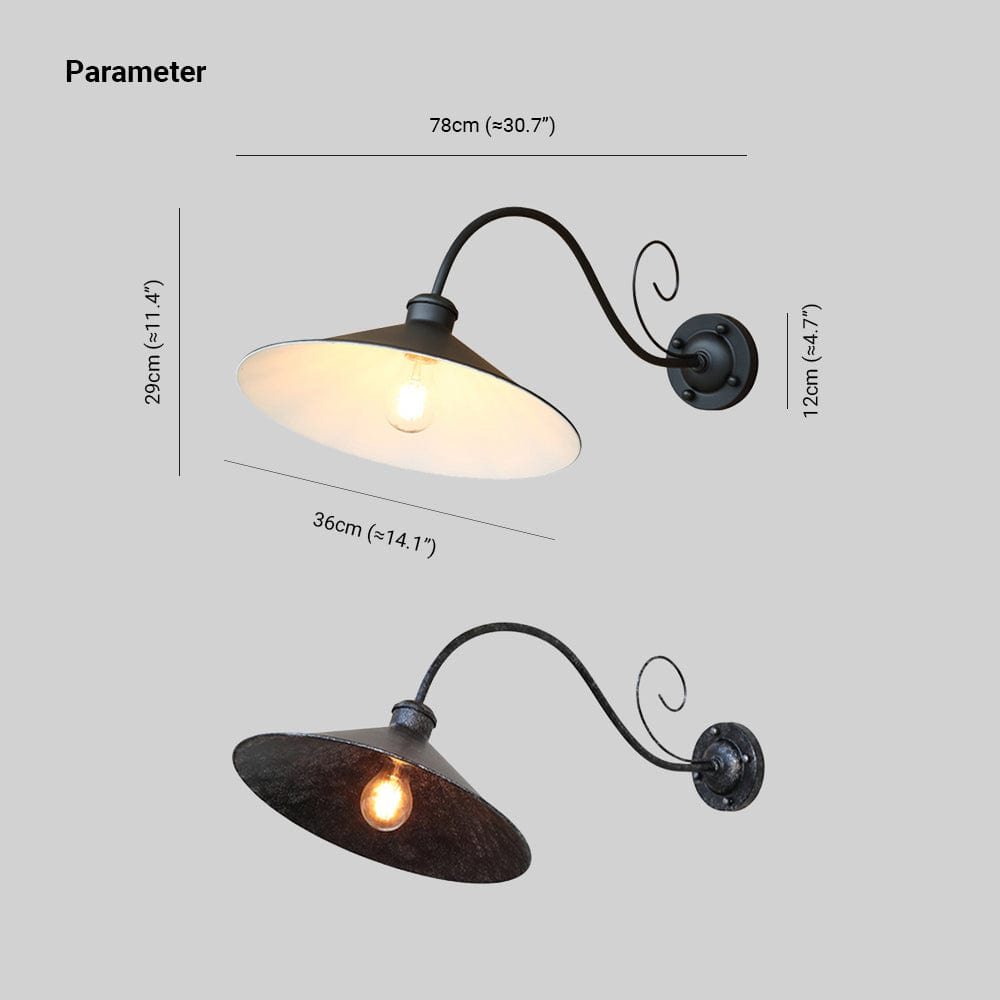 Vintage Outdoor Wall Lamp Hat Design | IP65 Waterproof LED Light | Metal Black or Antique Silver | E26 Wired Patio Terrace Lighting Alessio