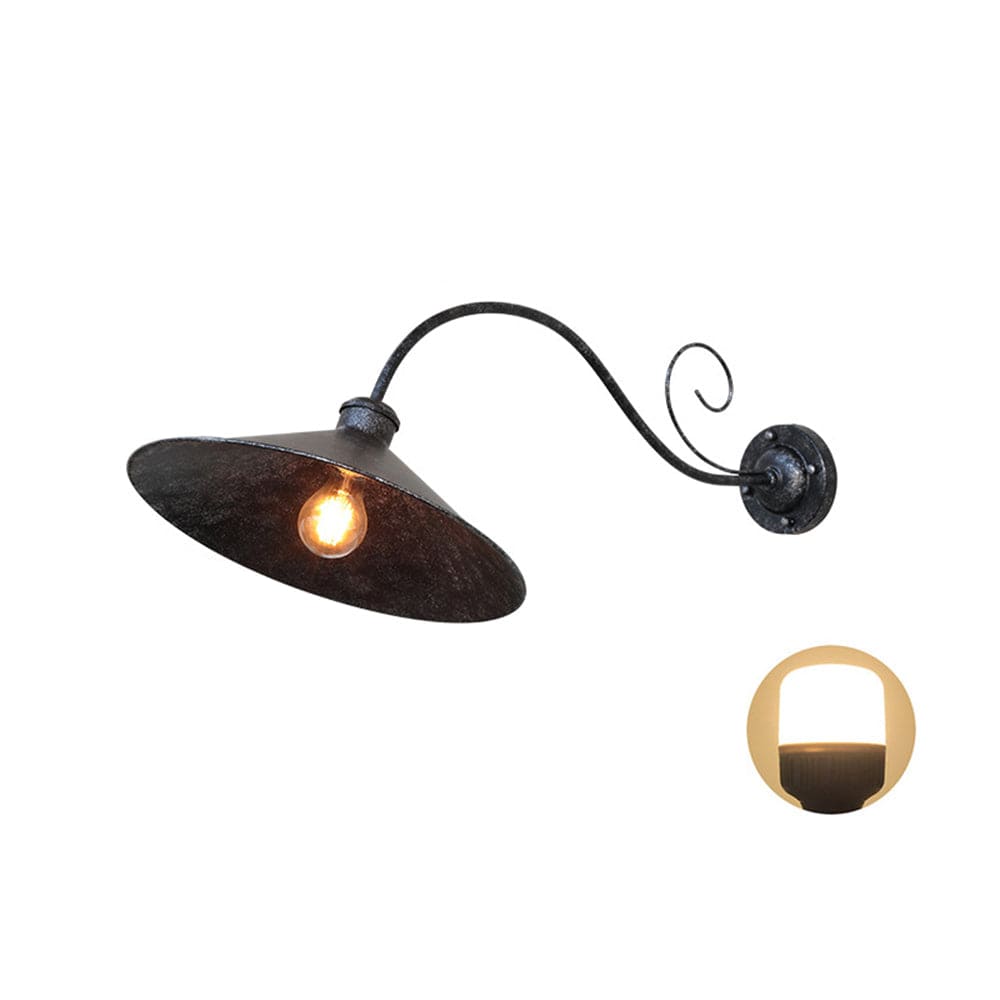 Vintage Outdoor Wall Lamp Hat Design | IP65 Waterproof LED Light | Metal Black or Antique Silver | E26 Wired Patio Terrace Lighting Alessio