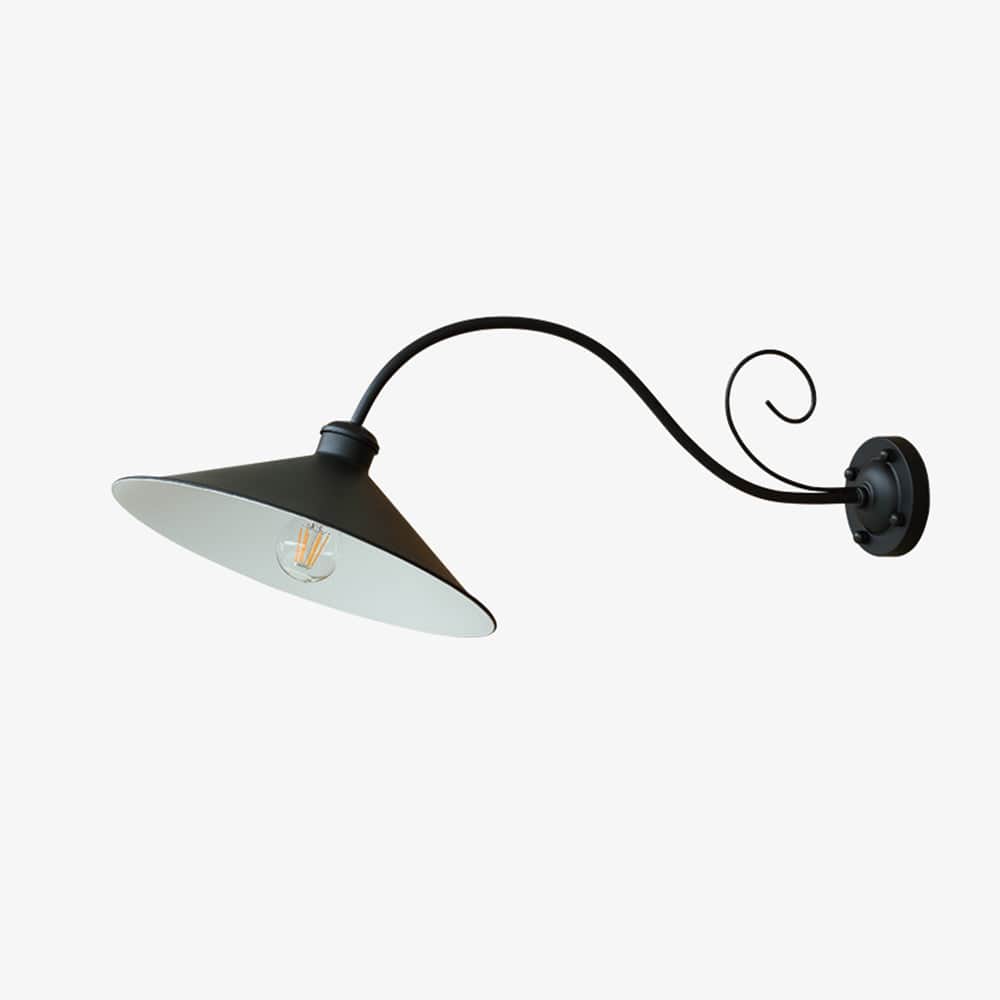 Vintage Outdoor Wall Lamp Hat Design | IP65 Waterproof LED Light | Metal Black or Antique Silver | E26 Wired Patio Terrace Lighting Alessio