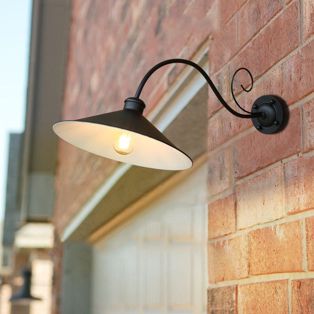 Vintage Outdoor Wall Lamp Hat Design | IP65 Waterproof LED Light | Metal Black or Antique Silver | E26 Wired Patio Terrace Lighting Alessio