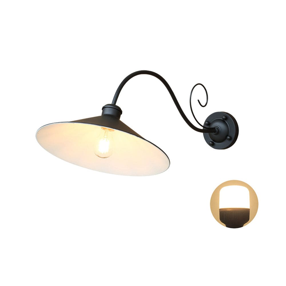 Vintage Outdoor Wall Lamp Hat Design | IP65 Waterproof LED Light | Metal Black or Antique Silver | E26 Wired Patio Terrace Lighting Alessio
