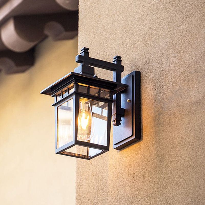 Alessio Black Deco Outdoor Wall Lamp | Adjustable Metal & Glass Sconce | Weatherproof E27 Light | Garden Terrace Balcony