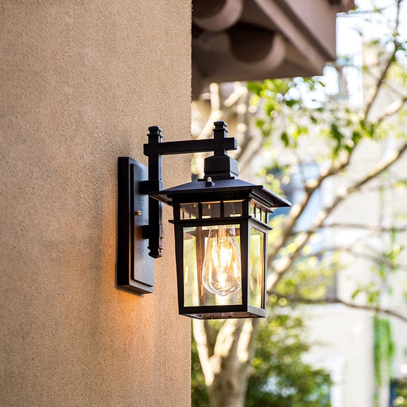 Alessio Black Deco Outdoor Wall Lamp | Adjustable Metal & Glass Sconce | Weatherproof E27 Light | Garden Terrace Balcony