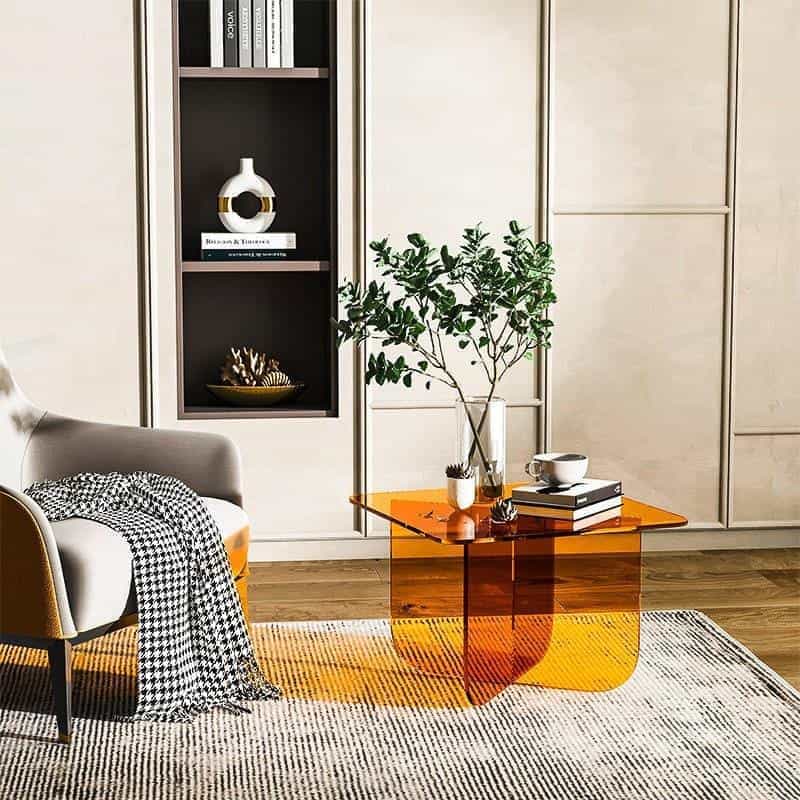 Ravelli Modern Coffee Table | Transparent Acrylic Center Table 50x40 cm | Scratch-Resistant Minimalist Living Room Table, 10mm Thick