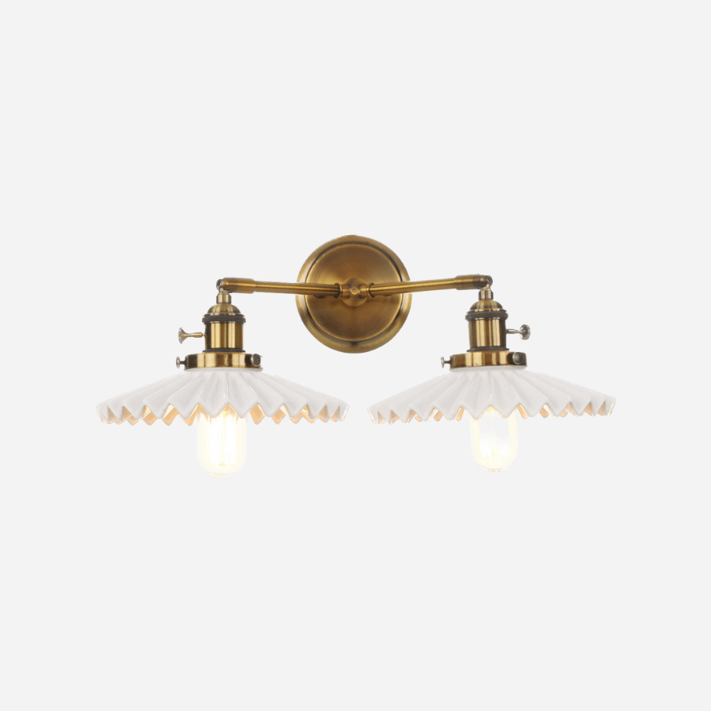 Antique Ceramic Double Wall Lamp | Dual Light Fixture Gold Finish | E26 E27 60W | Vintage Indoor Wall Lighting