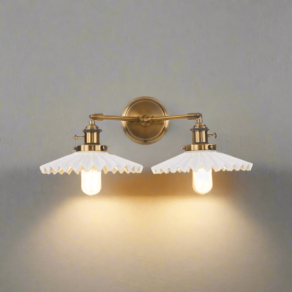 Antique Ceramic Double Wall Lamp | Dual Light Fixture Gold Finish | E26 E27 60W | Vintage Indoor Wall Lighting
