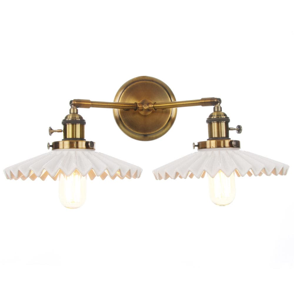 Antique Ceramic Double Wall Lamp | Dual Light Fixture Gold Finish | E26 E27 60W | Vintage Indoor Wall Lighting