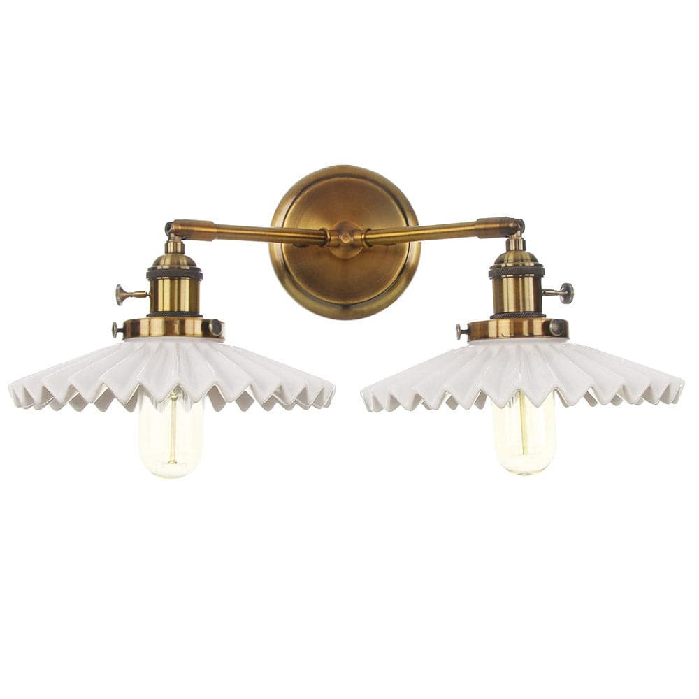 Antique Ceramic Double Wall Lamp | Dual Light Fixture Gold Finish | E26 E27 60W | Vintage Indoor Wall Lighting