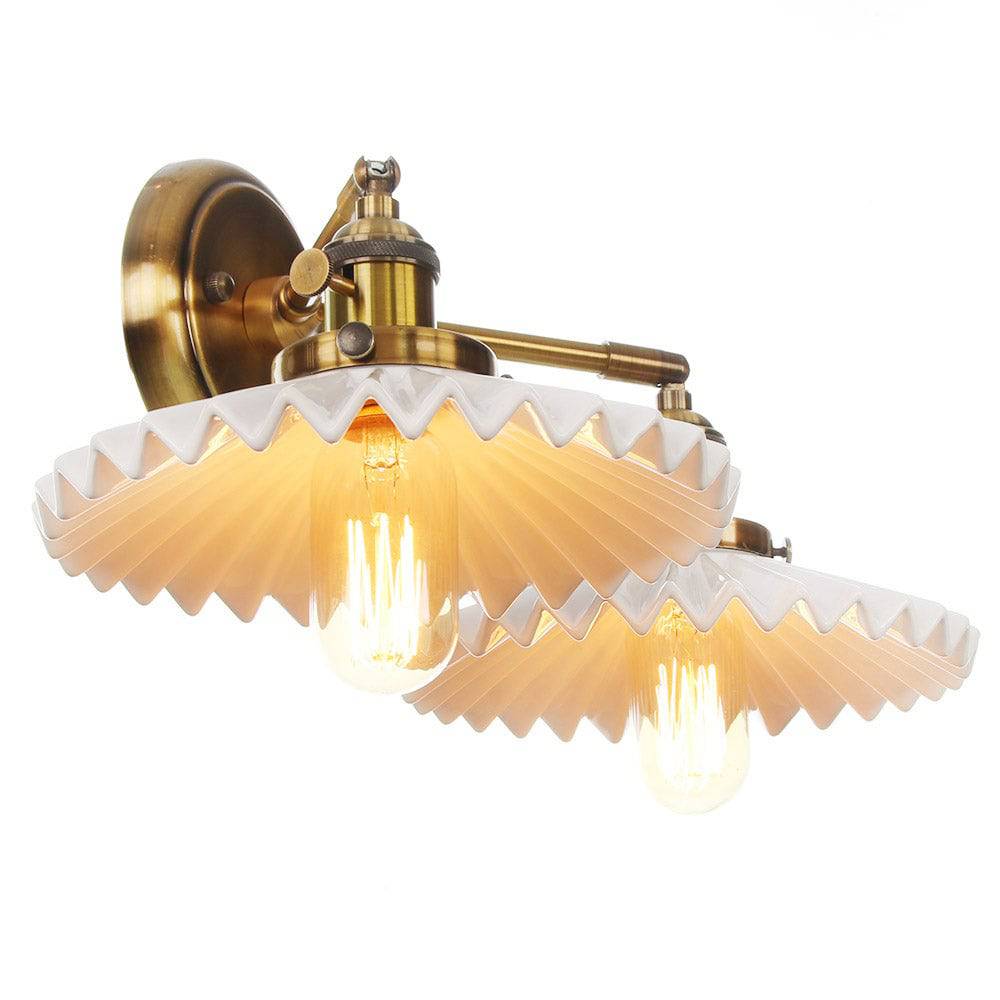 Antique Ceramic Double Wall Lamp | Dual Light Fixture Gold Finish | E26 E27 60W | Vintage Indoor Wall Lighting