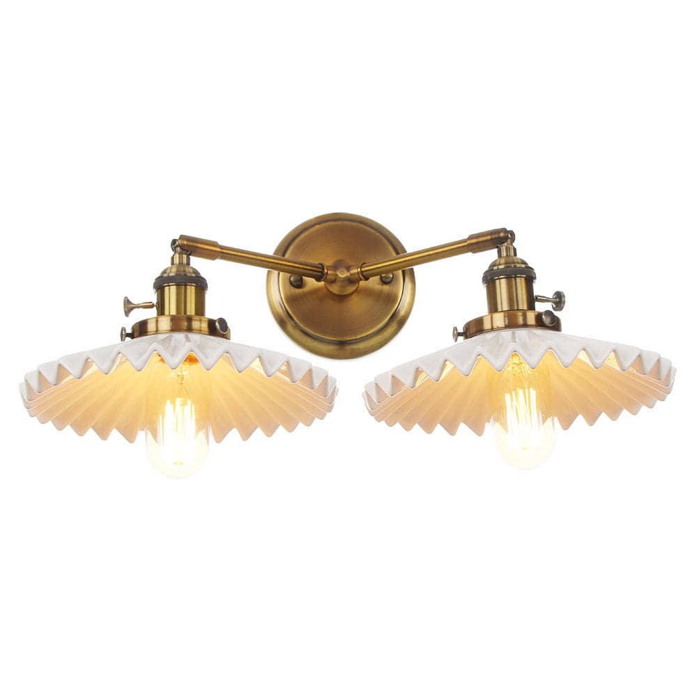 Antique Ceramic Double Wall Lamp | Dual Light Fixture Gold Finish | E26 E27 60W | Vintage Indoor Wall Lighting