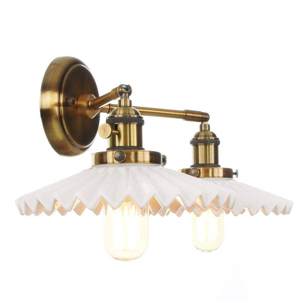 Antique Ceramic Double Wall Lamp | Dual Light Fixture Gold Finish | E26 E27 60W | Vintage Indoor Wall Lighting