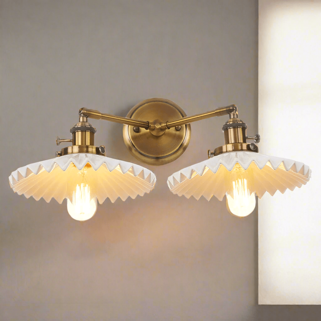 Antique Ceramic Double Wall Lamp | Dual Light Fixture Gold Finish | E26 E27 60W | Vintage Indoor Wall Lighting