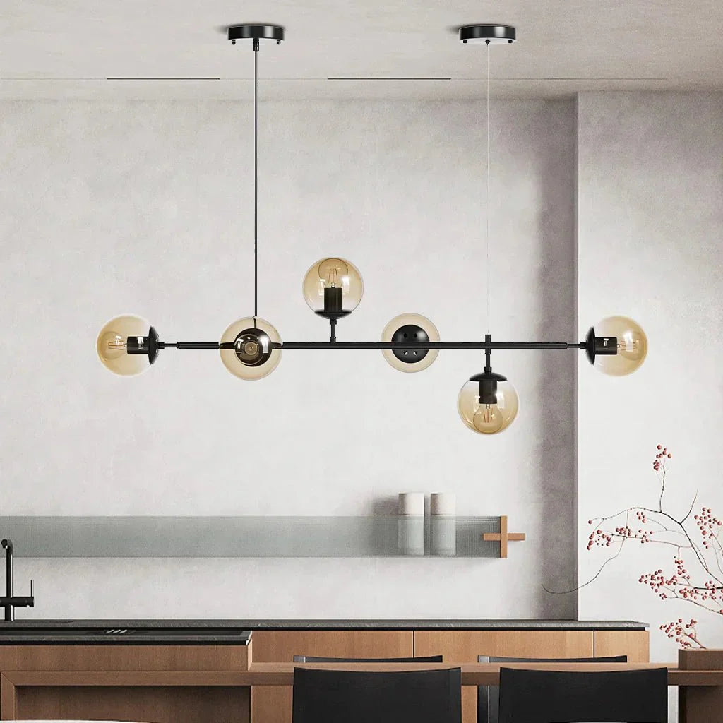 Glass Globe Pendant Light Multi Shade | Metal Frame E27 Max 40W | Opal Clear Smoke Amber | Modern Dining Living Room Lighting Anzo
