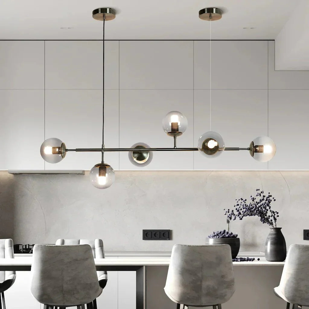 Glass Globe Pendant Light Multi Shade | Metal Frame E27 Max 40W | Opal Clear Smoke Amber | Modern Dining Living Room Lighting Anzo