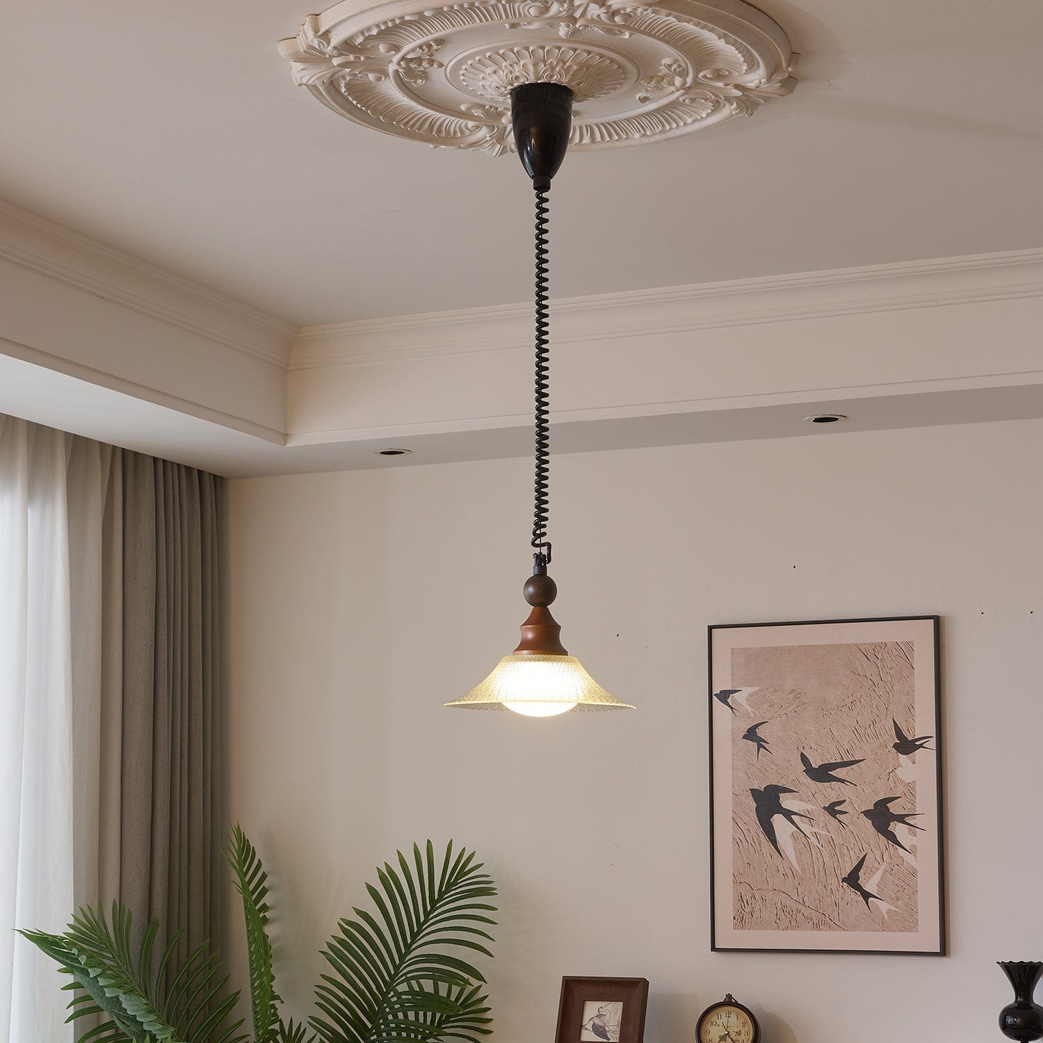 Vintage Pendant Lamp Wood Metal Glass | Integrated LED Frosted Globe | Modern Rustic Hanging Light | Dining Living Room Ardell