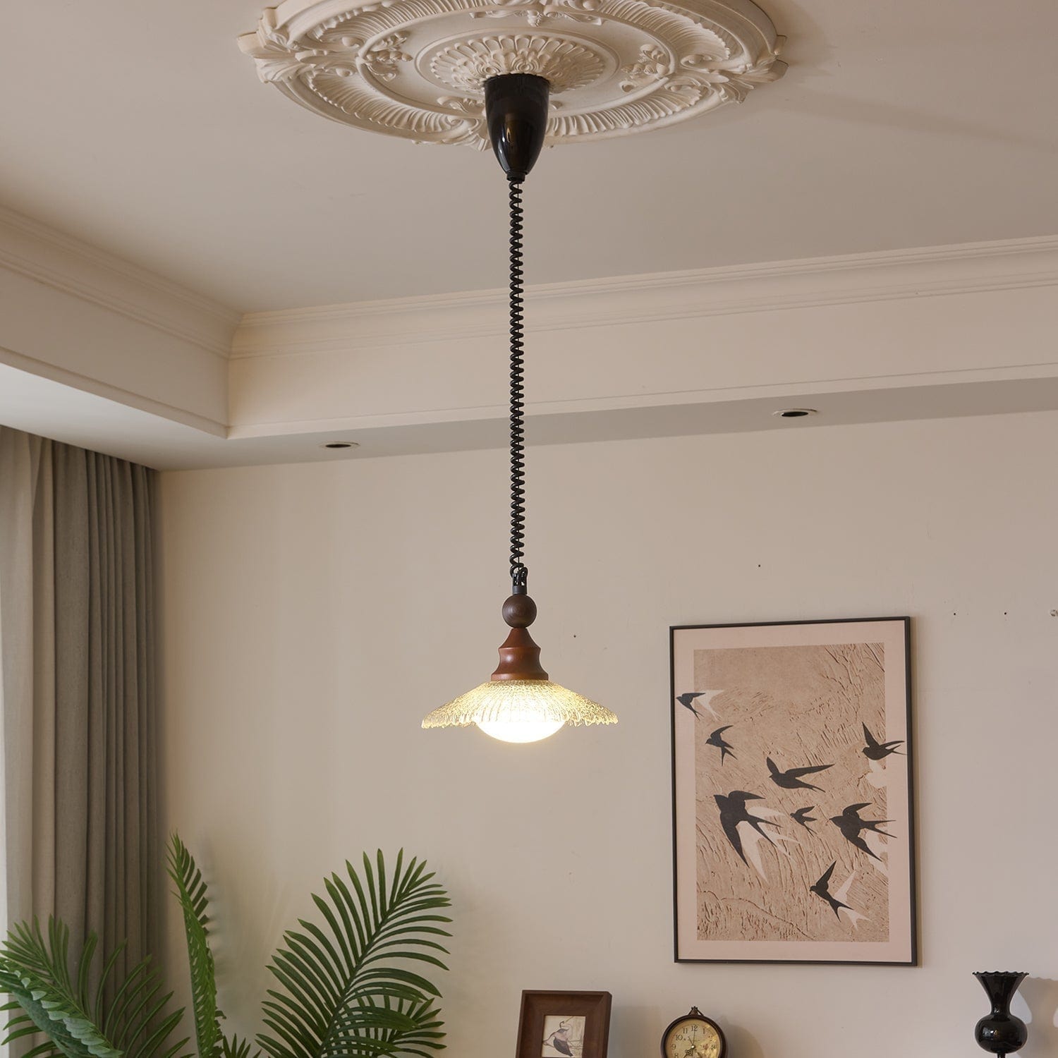 Vintage Pendant Lamp Wood Metal Glass | Integrated LED Frosted Globe | Modern Rustic Hanging Light | Dining Living Room Ardell
