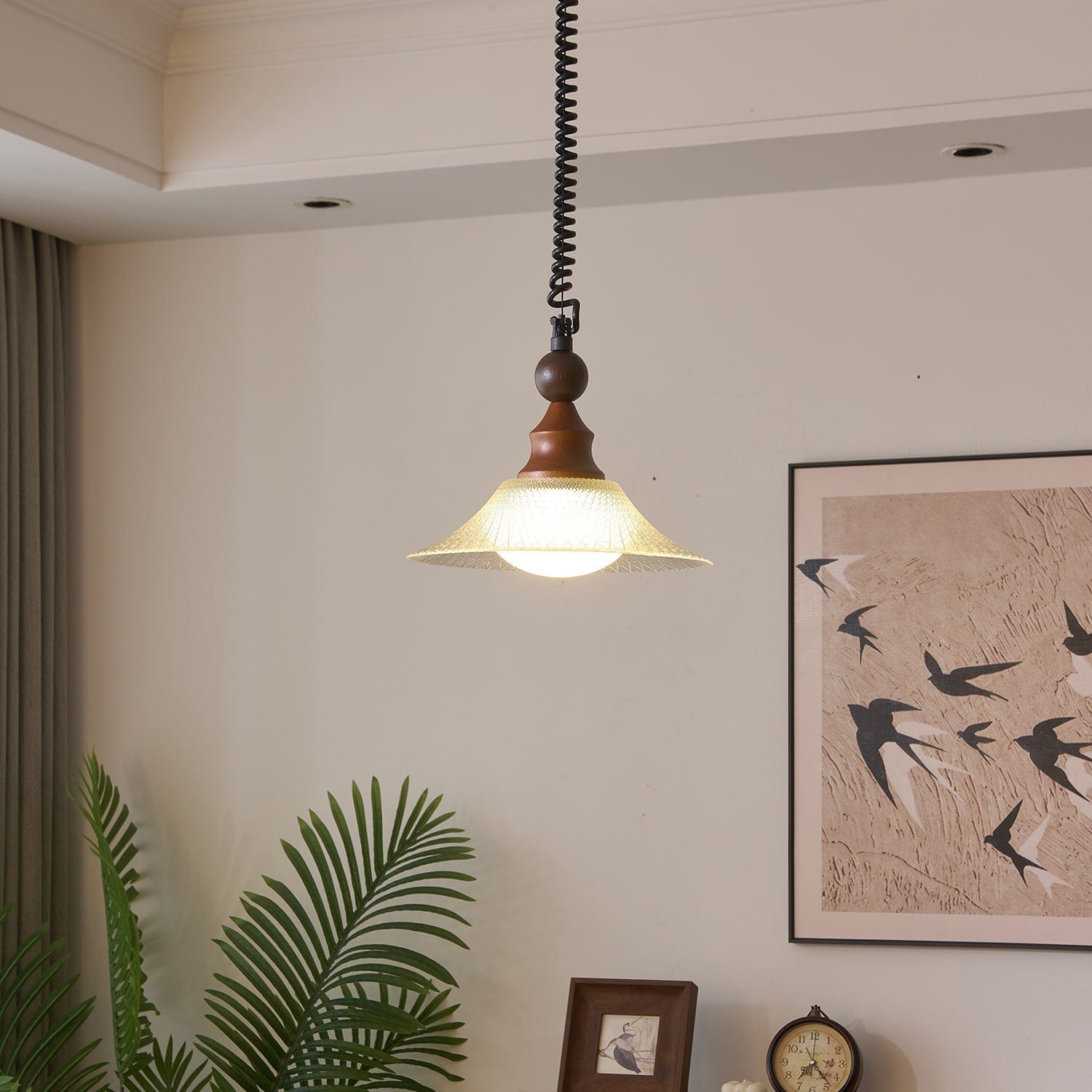 Vintage Pendant Lamp Wood Metal Glass | Integrated LED Frosted Globe | Modern Rustic Hanging Light | Dining Living Room Ardell