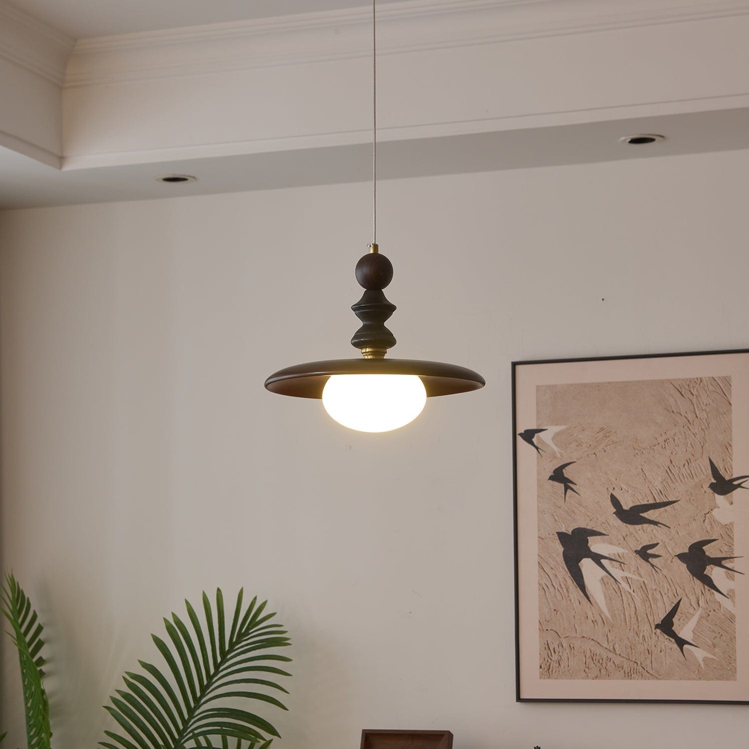 Vintage Pendant Lamp Wood Metal Glass | Integrated LED Frosted Globe | Modern Rustic Hanging Light | Dining Living Room Ardell