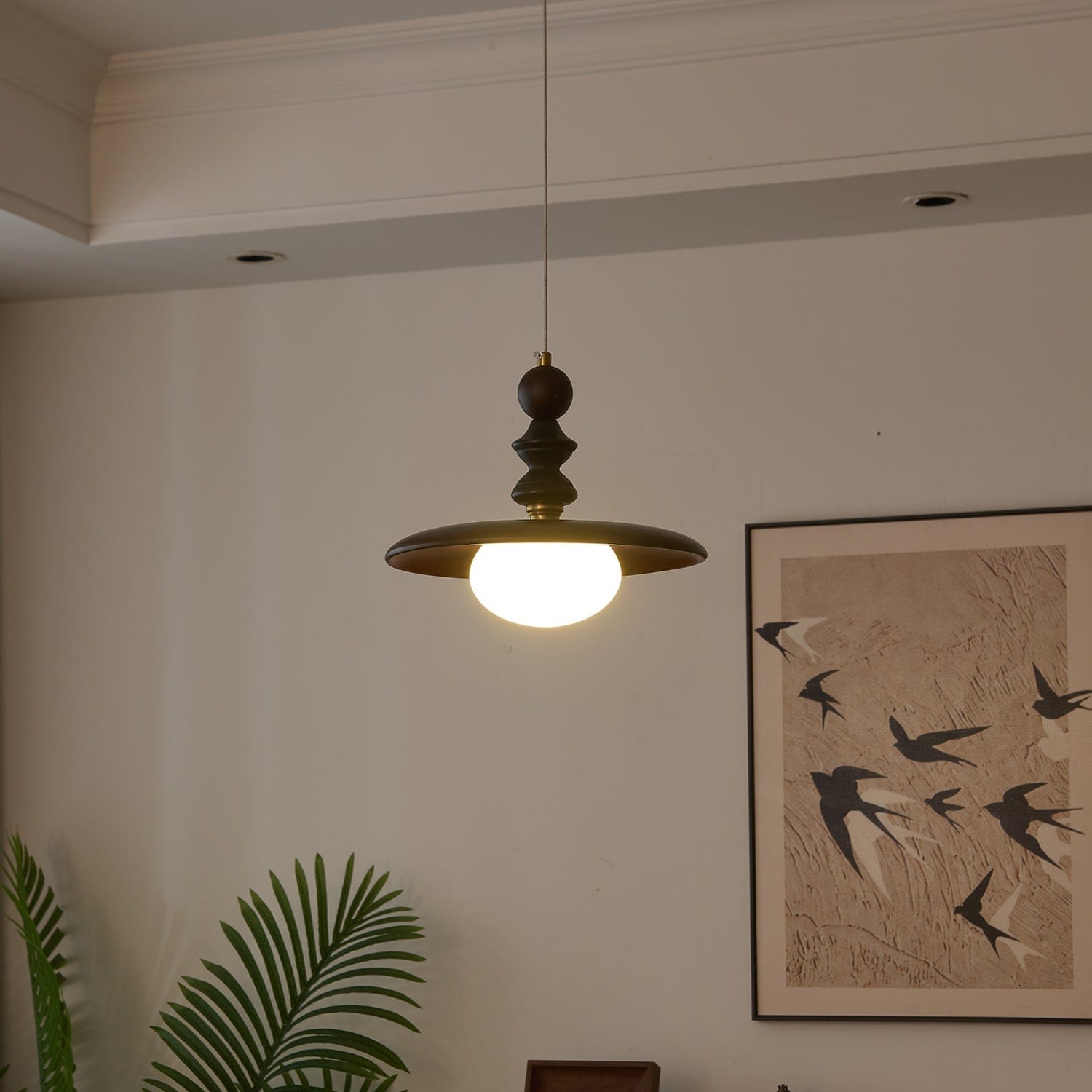 Vintage Pendant Lamp Wood Metal Glass | Integrated LED Frosted Globe | Modern Rustic Hanging Light | Dining Living Room Ardell