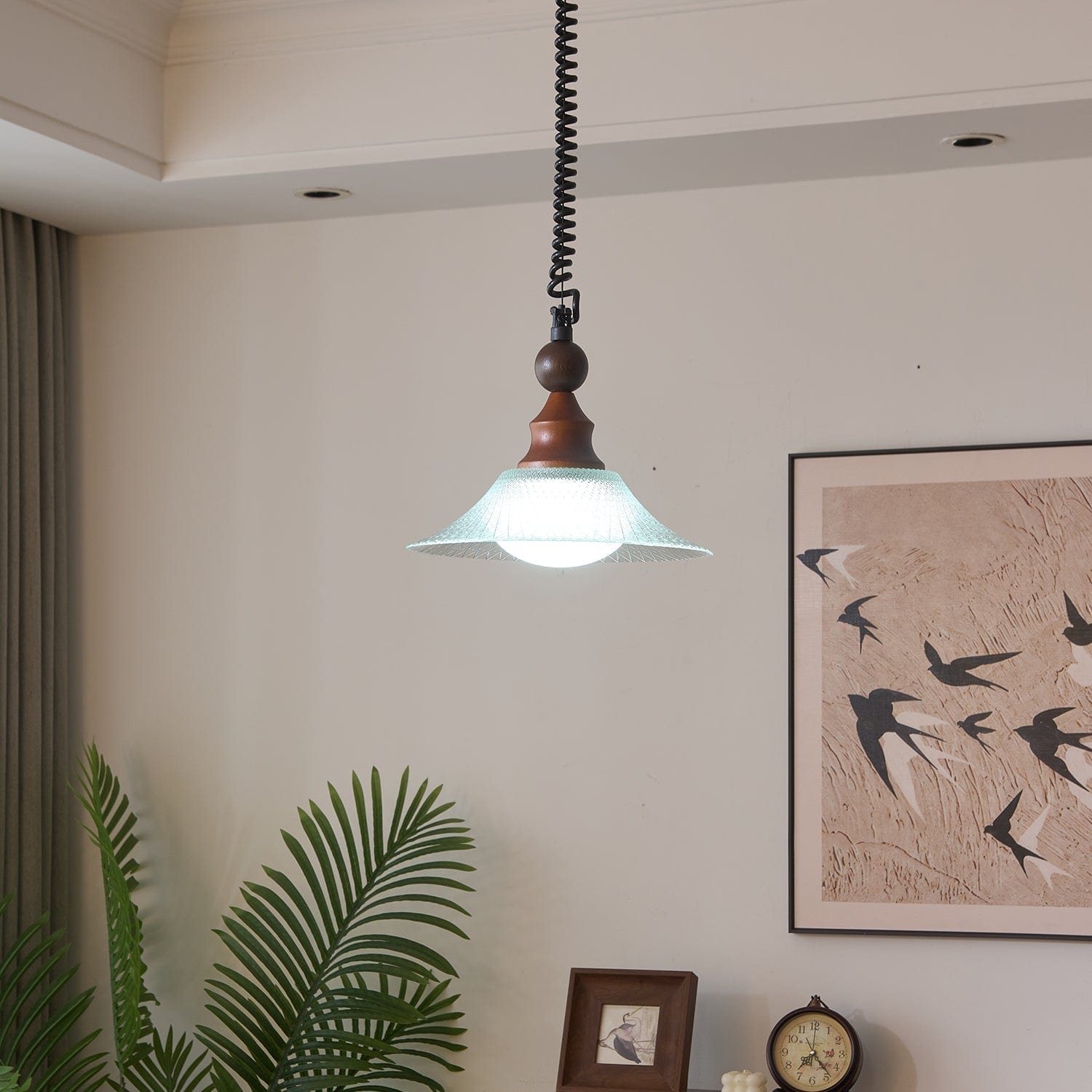 Vintage Pendant Lamp Wood Metal Glass | Integrated LED Frosted Globe | Modern Rustic Hanging Light | Dining Living Room Ardell