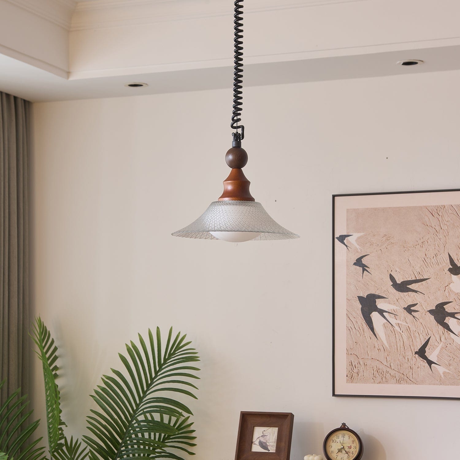 Vintage Pendant Lamp Wood Metal Glass | Integrated LED Frosted Globe | Modern Rustic Hanging Light | Dining Living Room Ardell