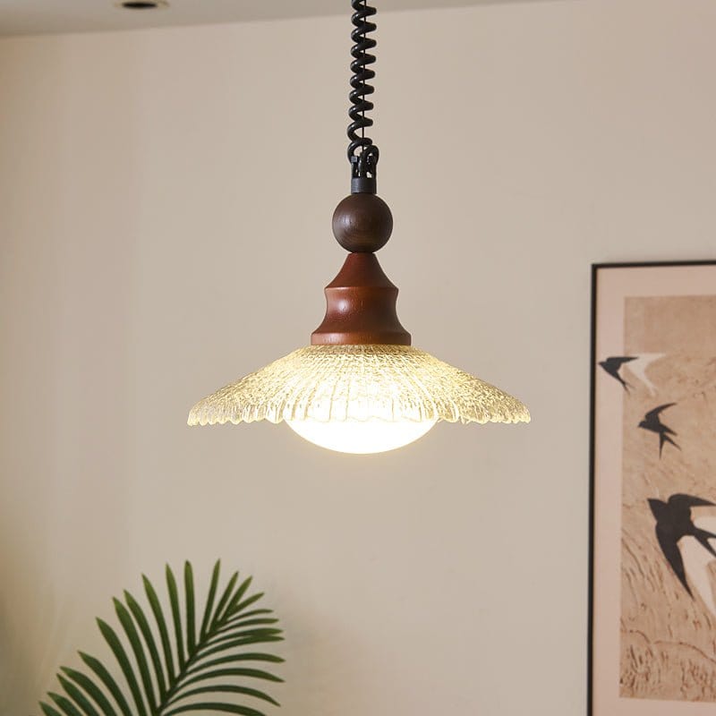 Vintage Pendant Lamp Wood Metal Glass | Integrated LED Frosted Globe | Modern Rustic Hanging Light | Dining Living Room Ardell