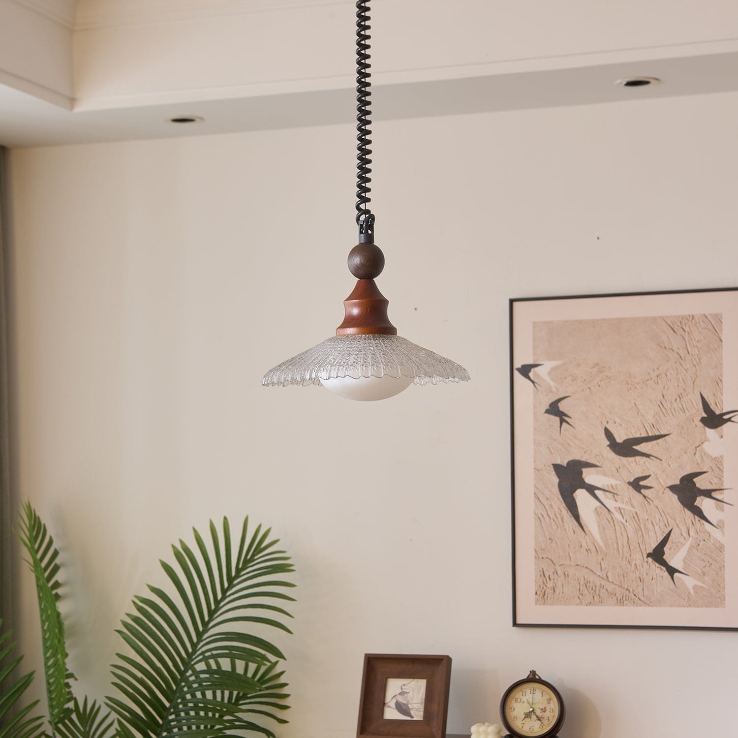 Vintage Pendant Lamp Wood Metal Glass | Integrated LED Frosted Globe | Modern Rustic Hanging Light | Dining Living Room Ardell