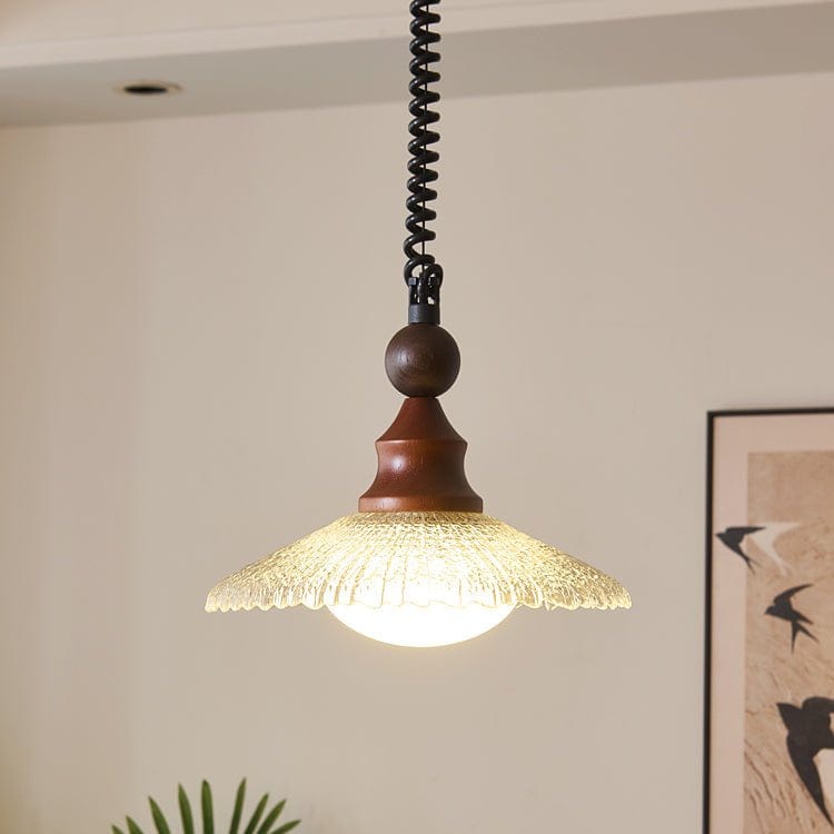 Vintage Pendant Lamp Wood Metal Glass | Integrated LED Frosted Globe | Modern Rustic Hanging Light | Dining Living Room Ardell