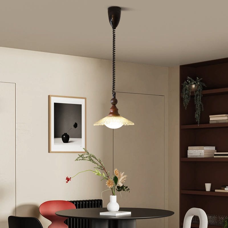 Vintage Pendant Lamp Wood Metal Glass | Integrated LED Frosted Globe | Modern Rustic Hanging Light | Dining Living Room Ardell
