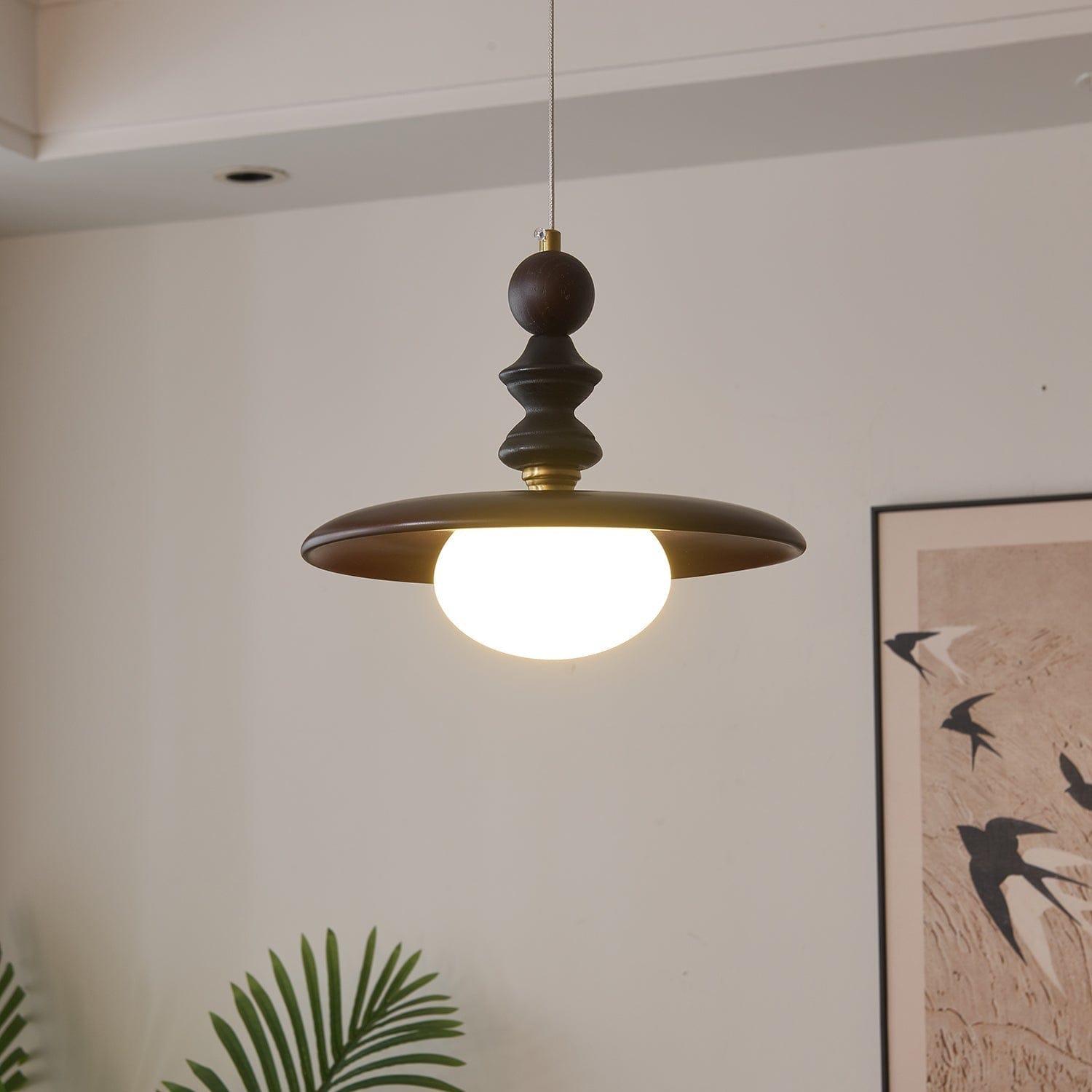 Vintage Pendant Lamp Wood Metal Glass | Integrated LED Frosted Globe | Modern Rustic Hanging Light | Dining Living Room Ardell