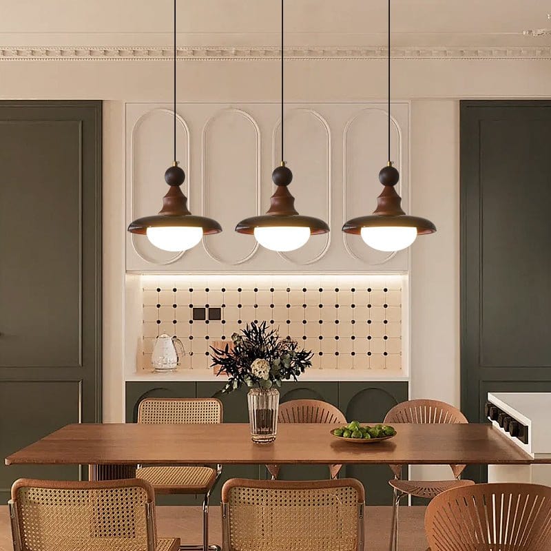 Vintage Pendant Lamp Wood Metal Glass | Integrated LED Frosted Globe | Modern Rustic Hanging Light | Dining Living Room Ardell