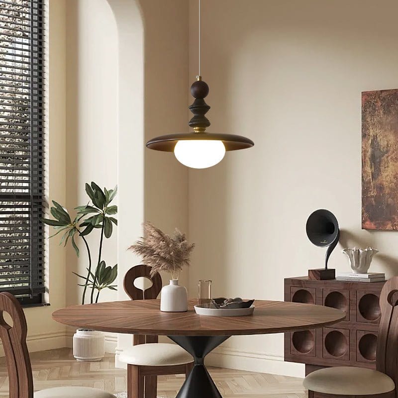 Vintage Pendant Lamp Wood Metal Glass | Integrated LED Frosted Globe | Modern Rustic Hanging Light | Dining Living Room Ardell