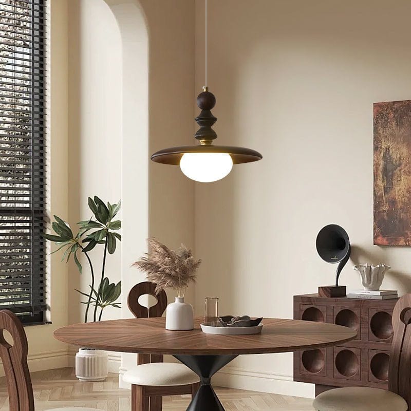 Vintage Pendant Lamp Wood Metal Glass | Integrated LED Frosted Globe | Modern Rustic Hanging Light | Dining Living Room Ardell