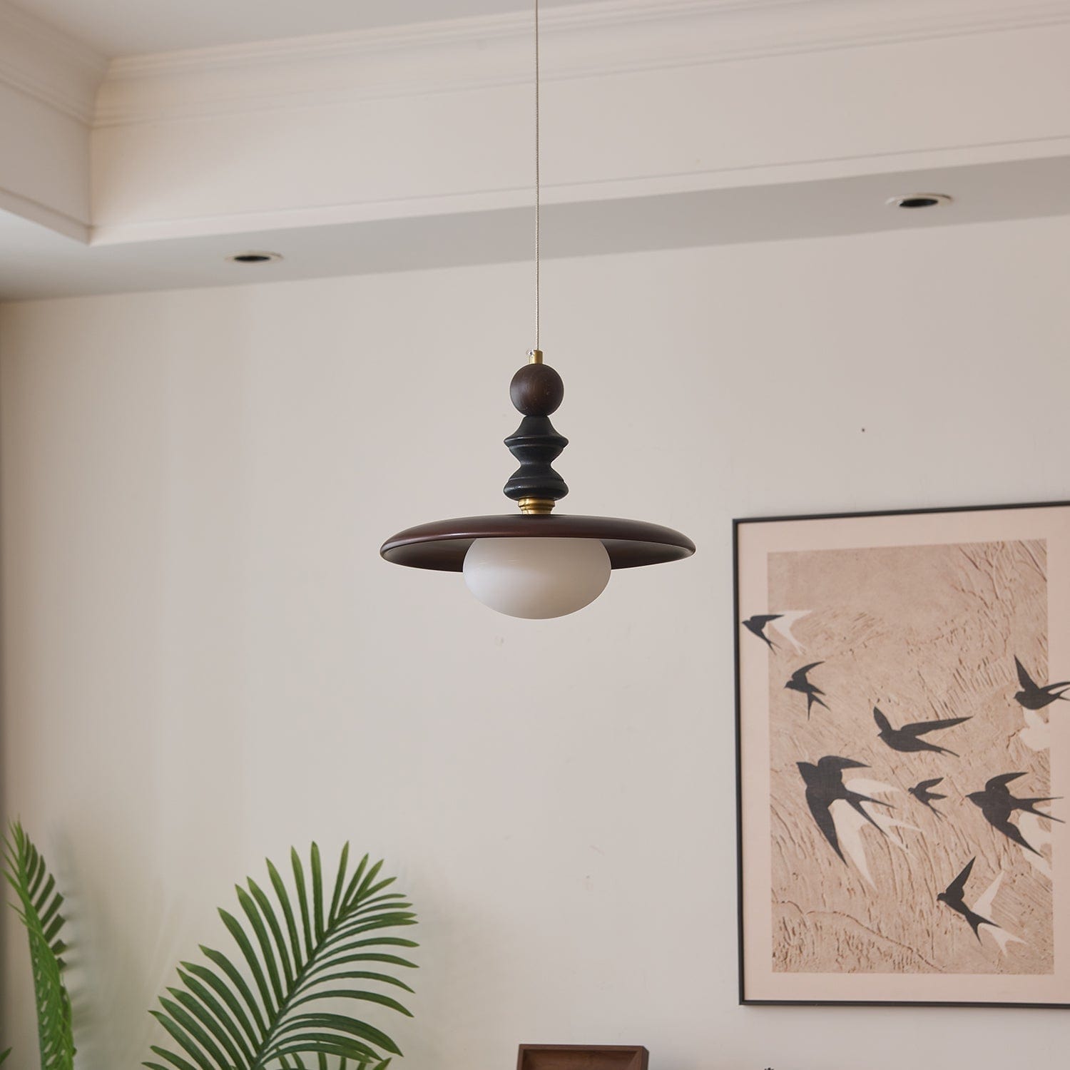 Vintage Pendant Lamp Wood Metal Glass | Integrated LED Frosted Globe | Modern Rustic Hanging Light | Dining Living Room Ardell