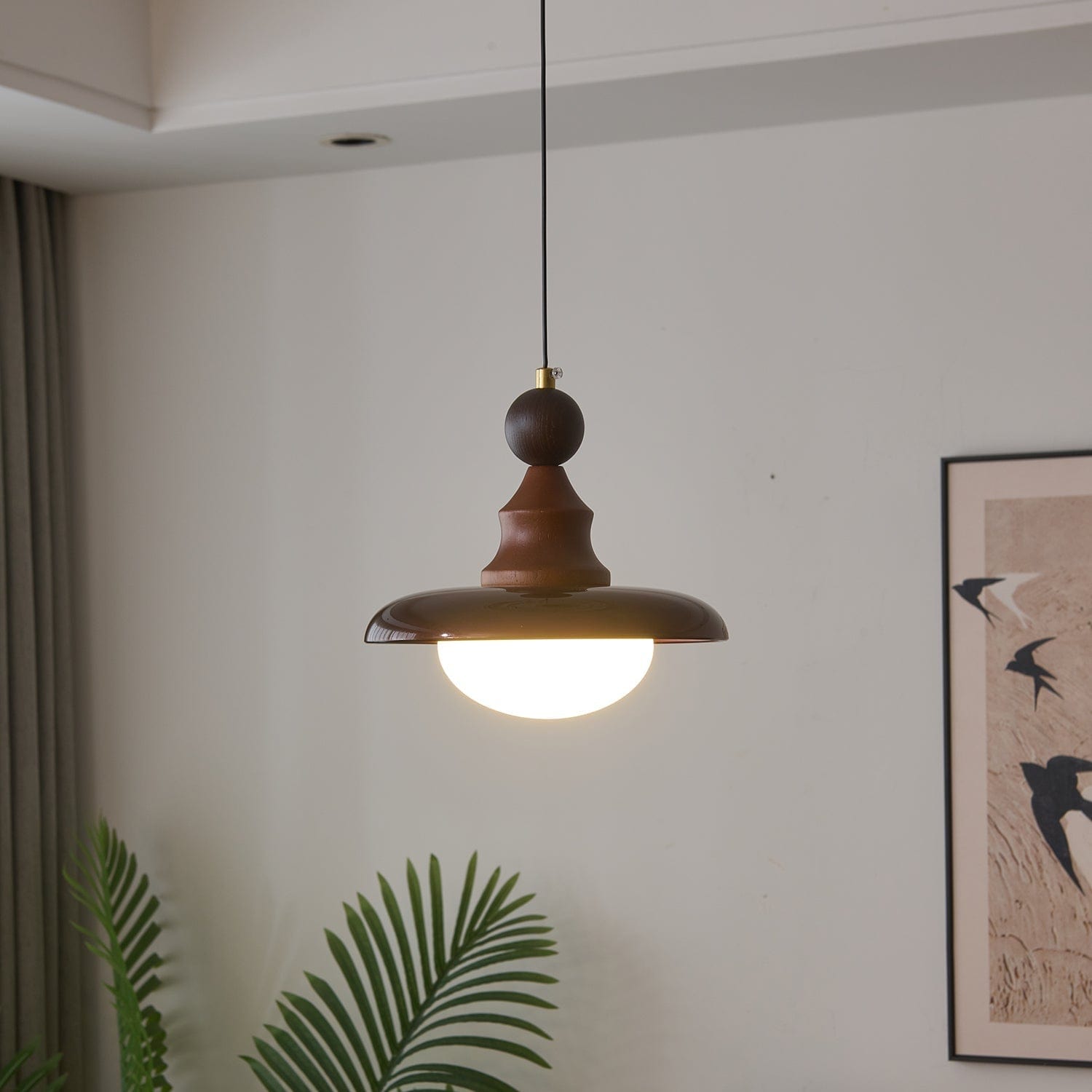 Vintage Pendant Lamp Wood Metal Glass | Integrated LED Frosted Globe | Modern Rustic Hanging Light | Dining Living Room Ardell