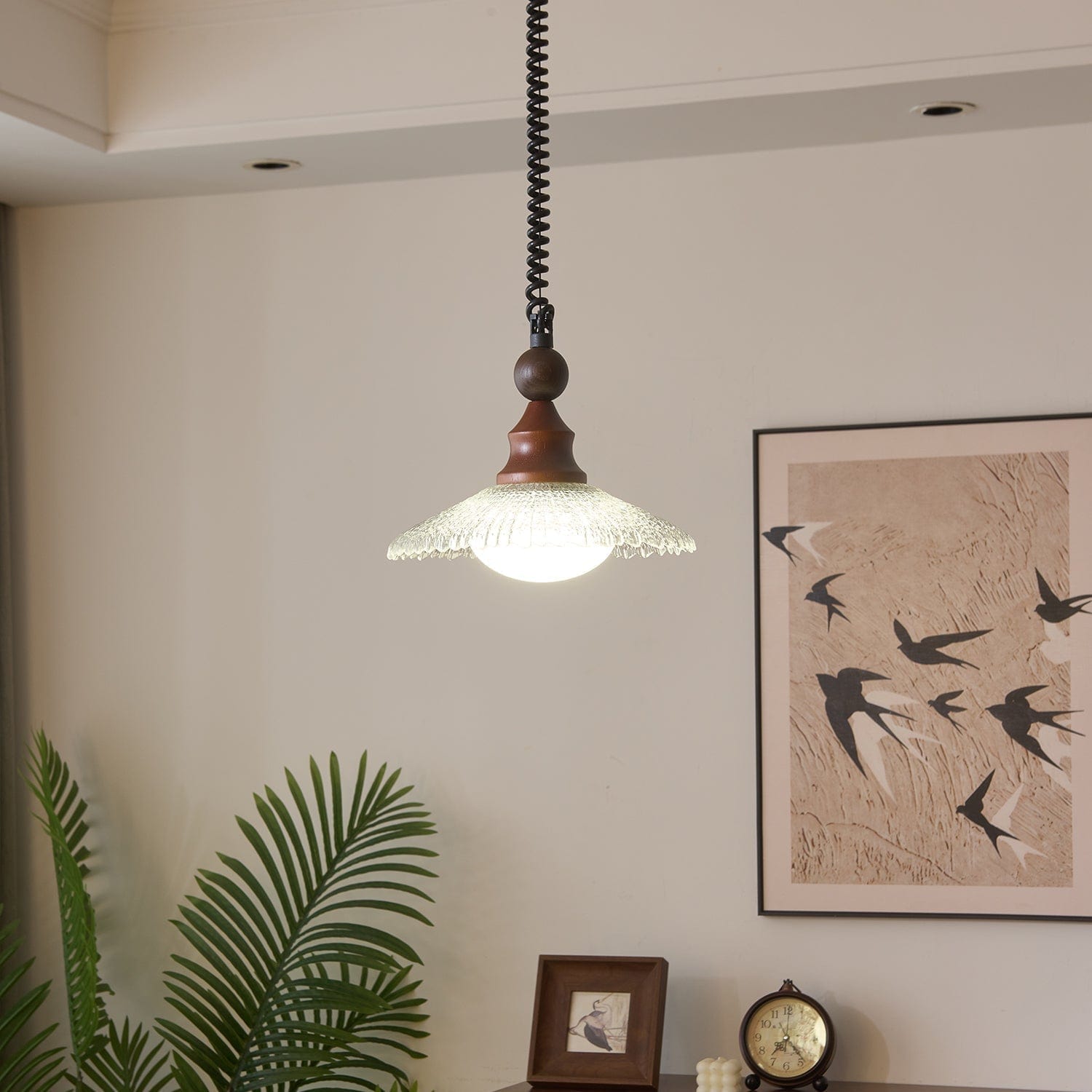 Vintage Pendant Lamp Wood Metal Glass | Integrated LED Frosted Globe | Modern Rustic Hanging Light | Dining Living Room Ardell