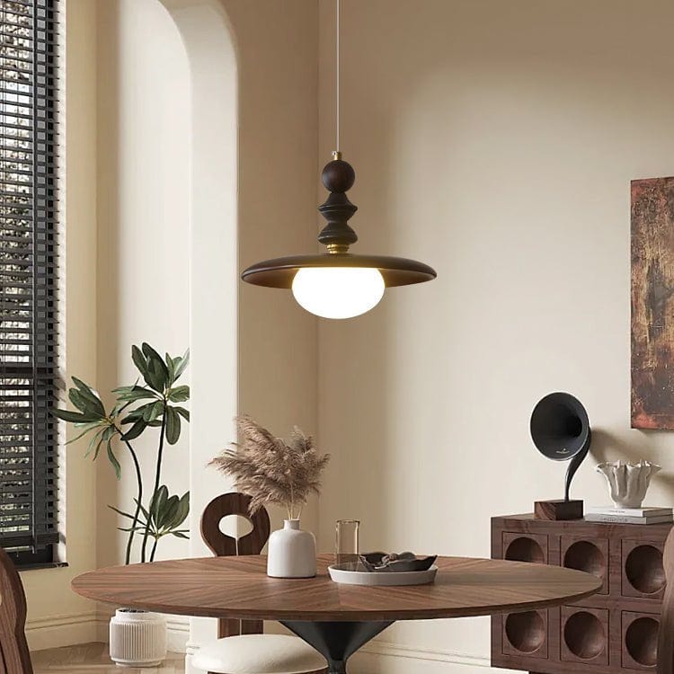 Vintage Pendant Lamp Wood Metal Glass | Integrated LED Frosted Globe | Modern Rustic Hanging Light | Dining Living Room Ardell