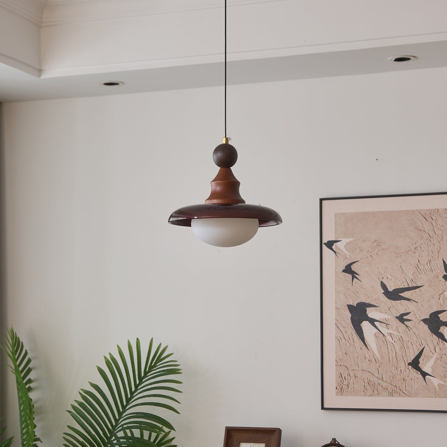 Vintage Pendant Lamp Wood Metal Glass | Integrated LED Frosted Globe | Modern Rustic Hanging Light | Dining Living Room Ardell