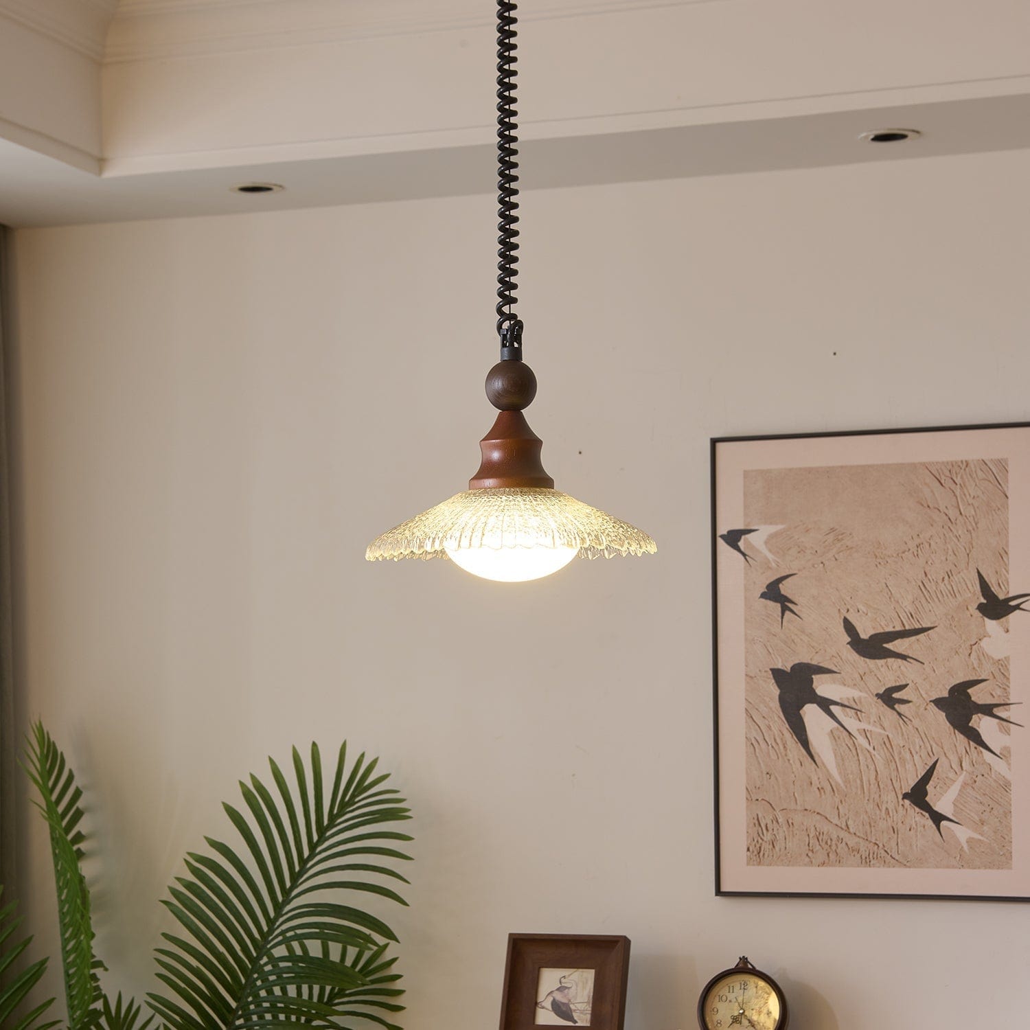Vintage Pendant Lamp Wood Metal Glass | Integrated LED Frosted Globe | Modern Rustic Hanging Light | Dining Living Room Ardell