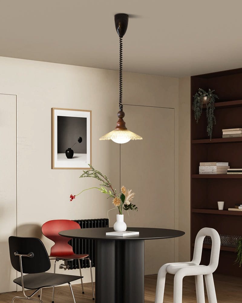 Vintage Pendant Lamp Wood Metal Glass | Integrated LED Frosted Globe | Modern Rustic Hanging Light | Dining Living Room Ardell